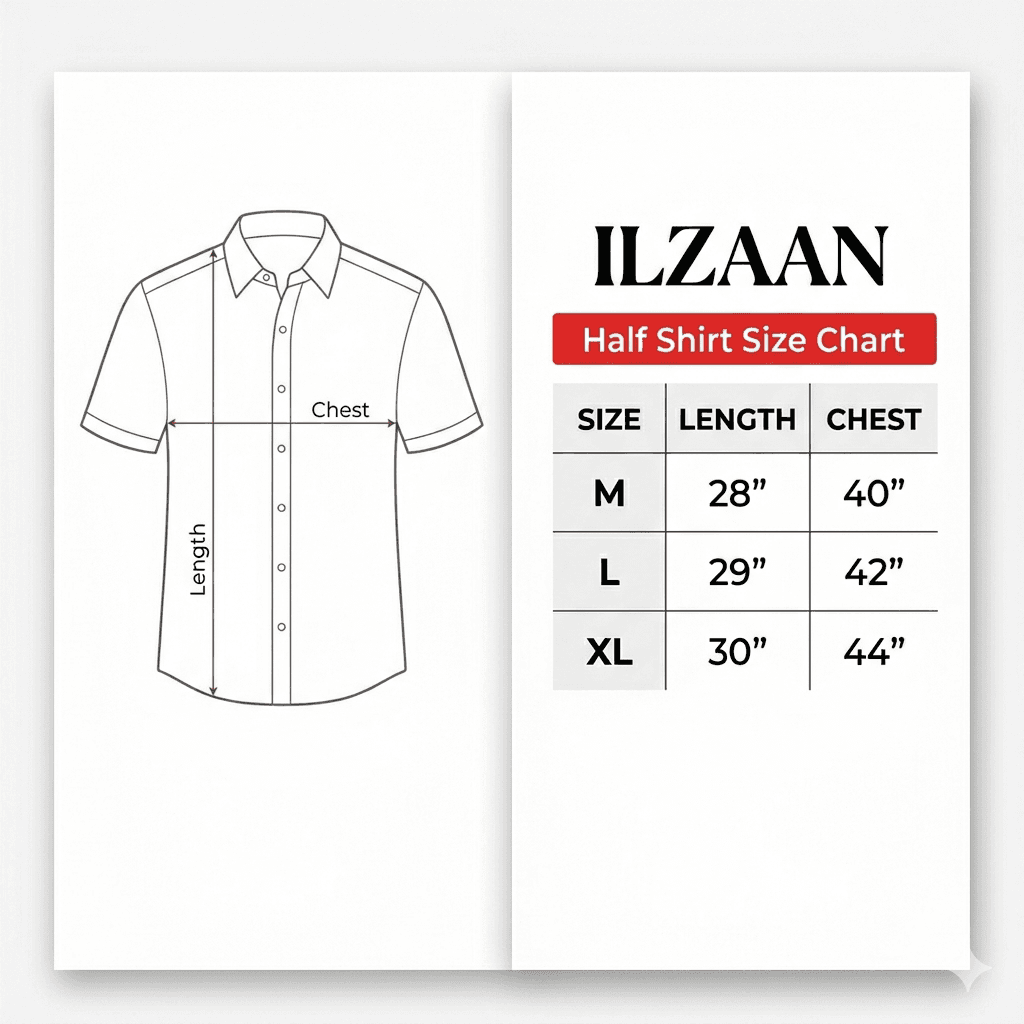 Platinum Half Sleeve Shirt Size Chart